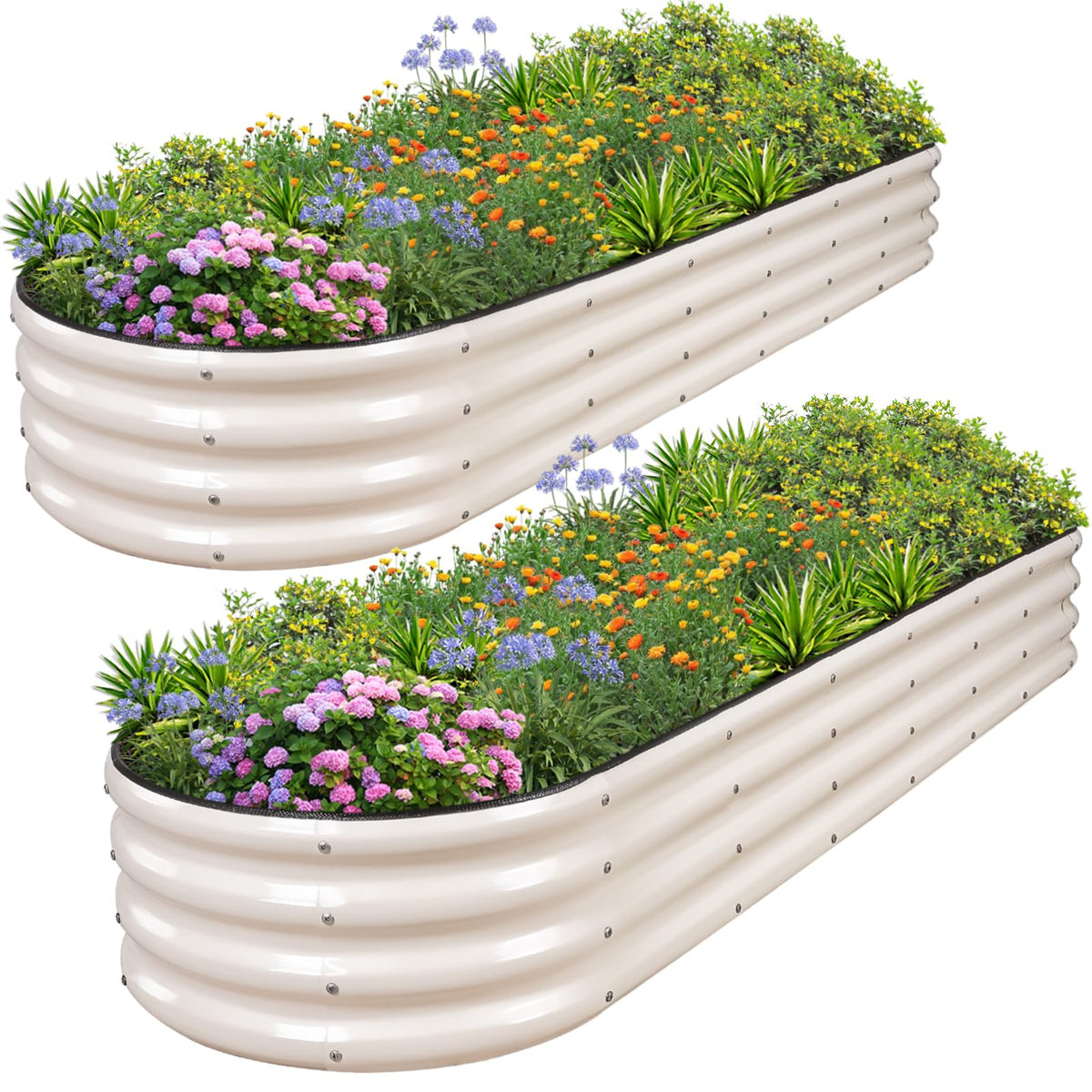 1MORE galvanized raised garden bed front white shows durable rust-resistant construction.