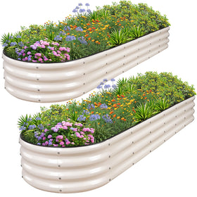 1MORE galvanized raised garden bed front white shows durable rust-resistant construction.