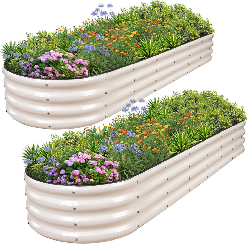 1MORE galvanized raised garden bed front white shows durable rust-resistant construction.