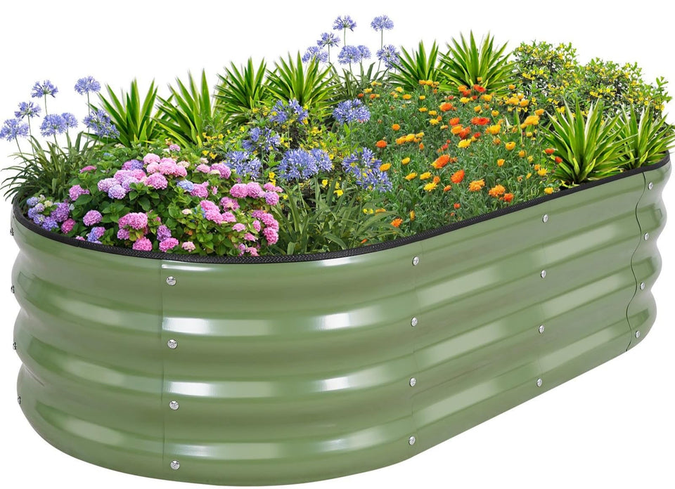 1MORE galvanized raised garden bed front view, durable planter for vegetables