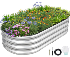 1MORE galvanized raised garden bed front view shows durable rust-resistant metal.