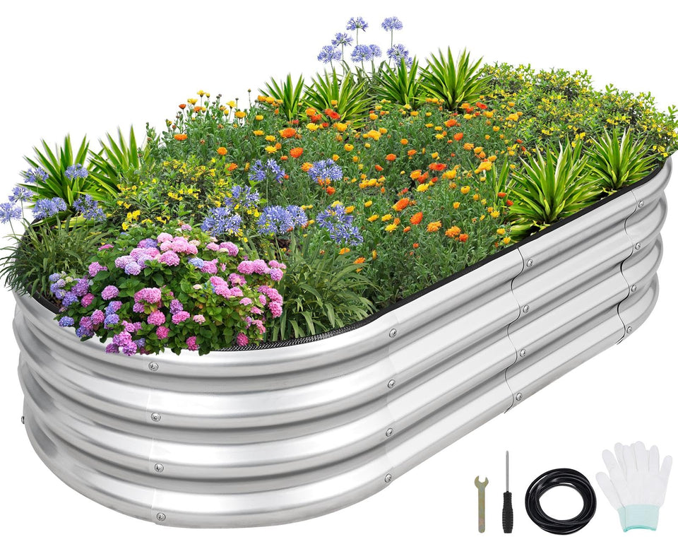1MORE galvanized raised garden bed front view shows durable rust-resistant metal.