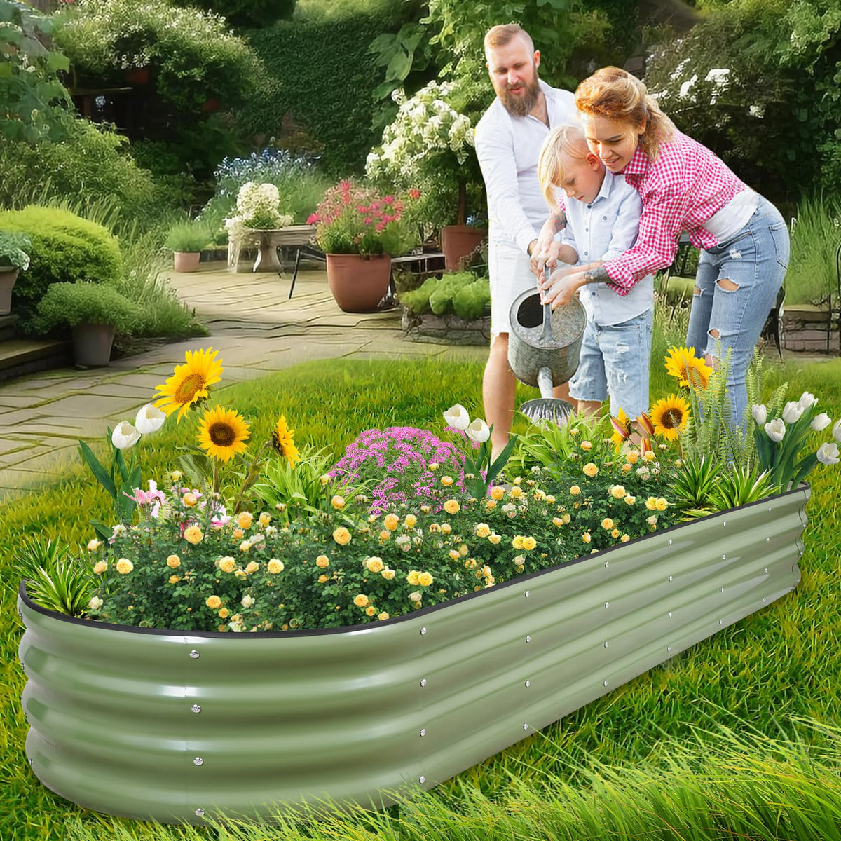 1MORE galvanized raised garden bed open bottom shows ample planting space.