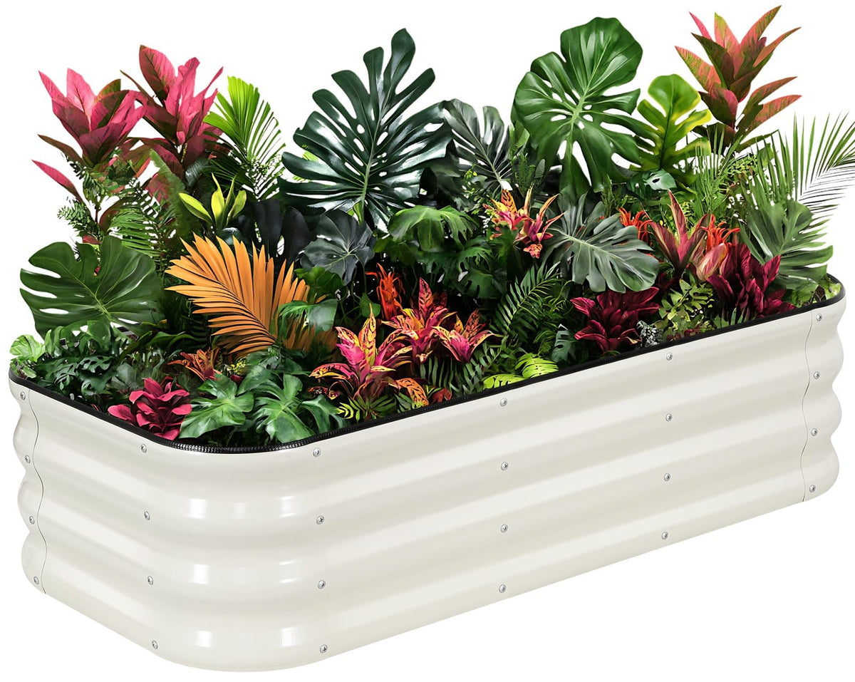 1MORE raised garden bed with galvanized panels shows durable outdoor construction for vegetables