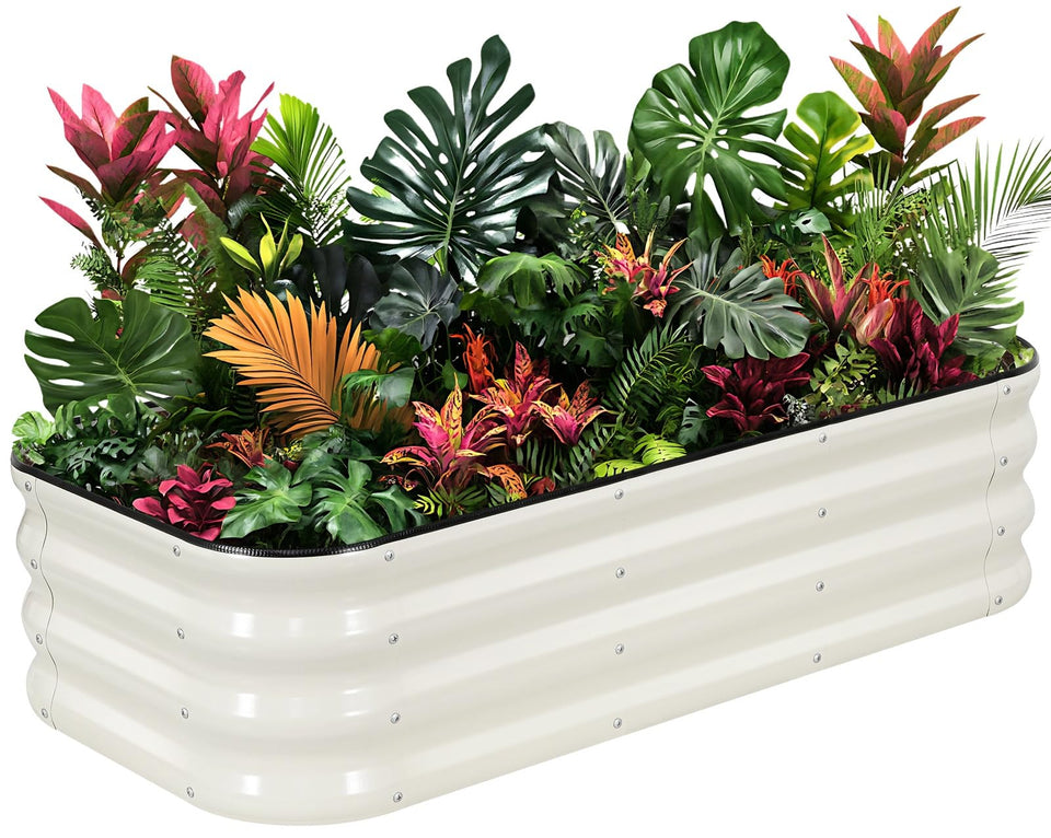 1MORE raised garden bed with galvanized panels shows durable outdoor construction for vegetables