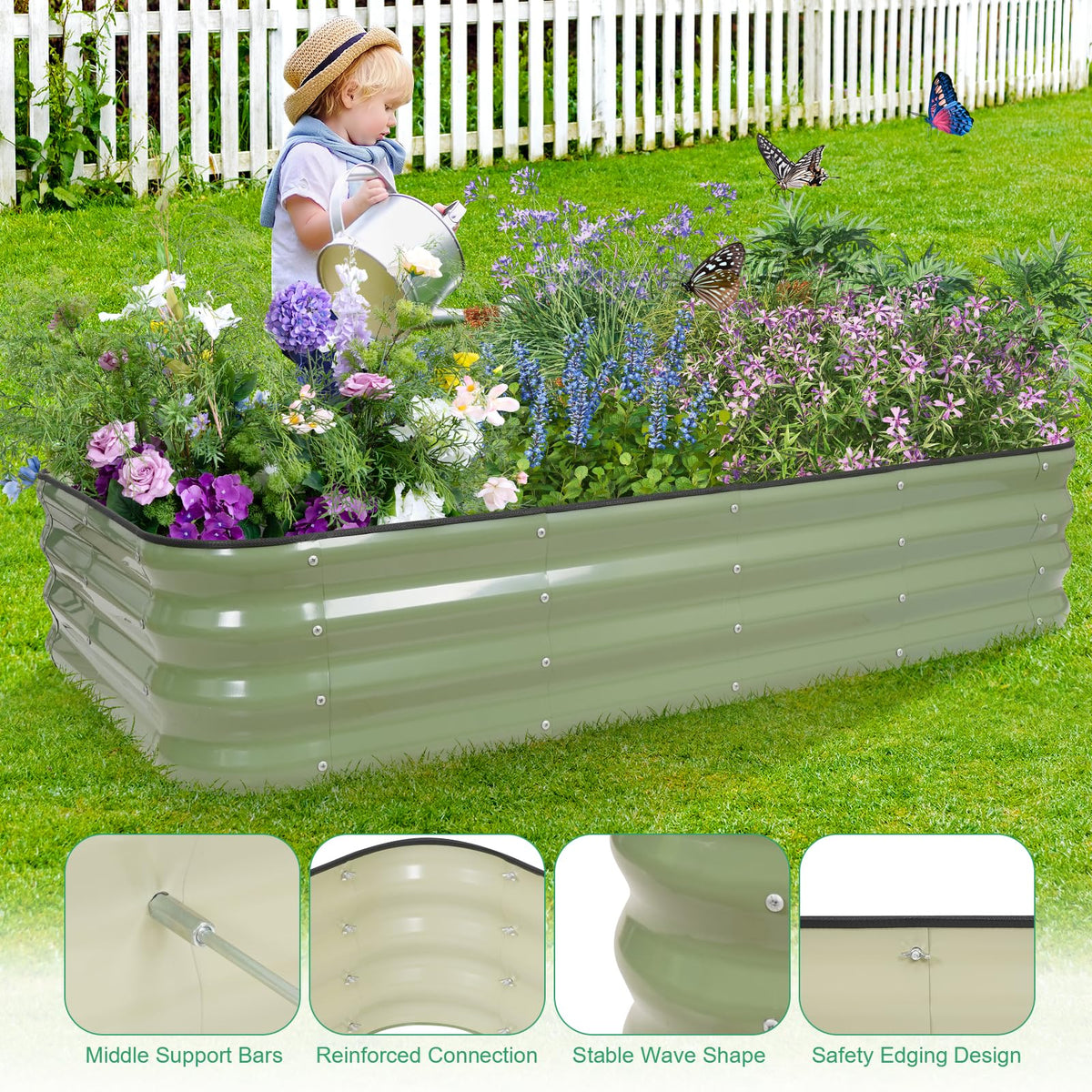 1MORE Raised Garden Bed in-use with herbs and vegetables outdoors.