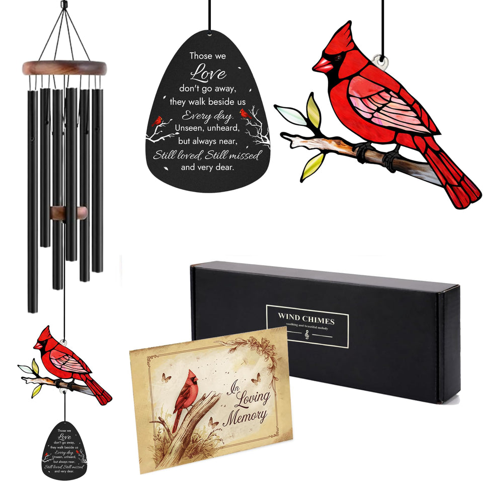 2IMT memorial wind chimes with red cardinal suncatcher for outdoor remembrance