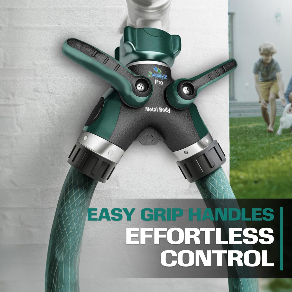 Close-up of 2WAYZ shut-off valves for precise, tool-free water control.