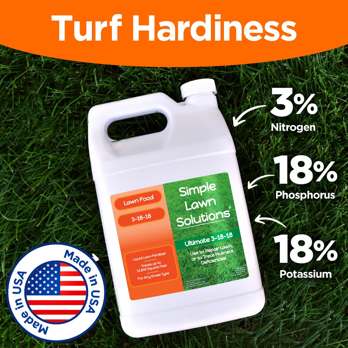 3-18-18 lawn food being sprayed onto turf for quick nutrient delivery.