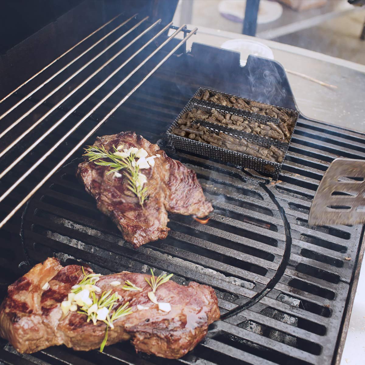 3 BUZZLETT pellet smoker tray side view highlights compact portable design for camping