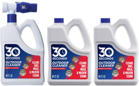 30 Seconds Outdoor Cleaner bottle pour ready for fast stain removal on outdoor surfaces
