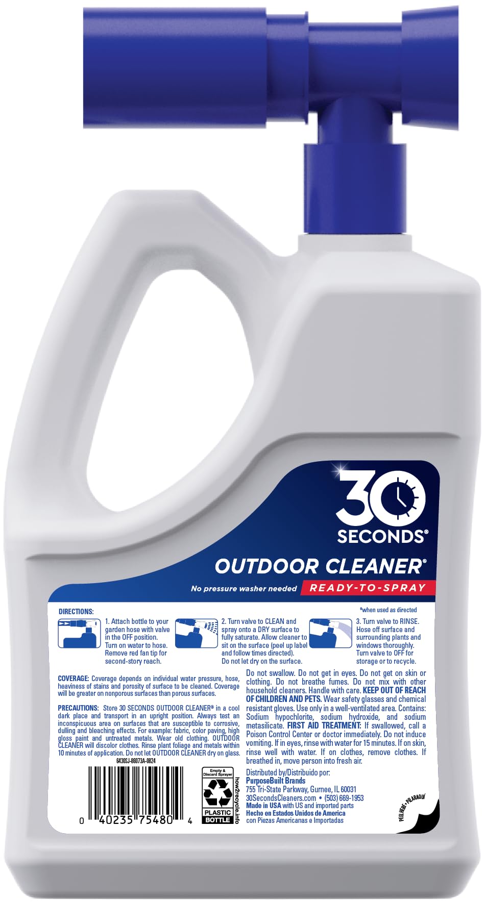 30 Seconds Outdoor Cleaner hose-end spray demonstrates easy, even coverage for fast cleaning