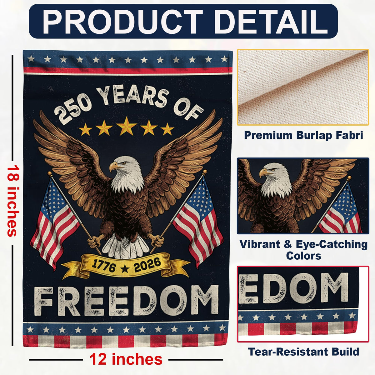 Close-up of the 36AQUA eagle design against navy background highlighting crisp details.