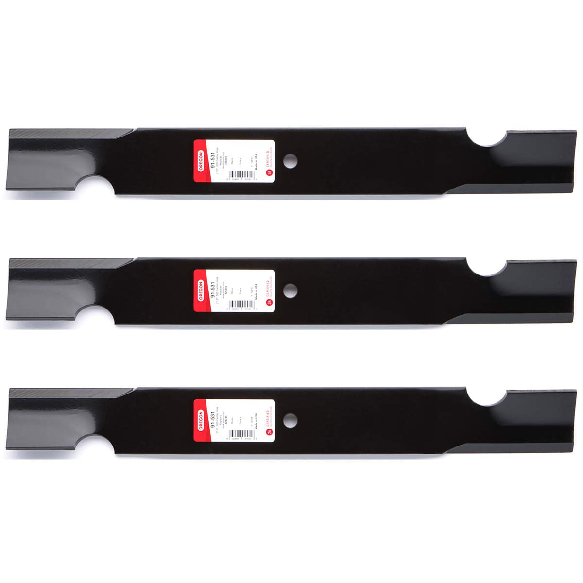 3PK heavy duty blades for Grasshopper 61-inch, close-up edge highlights precision cutting.
