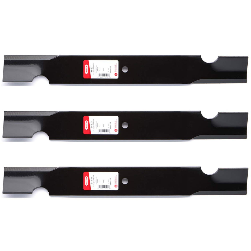 3PK heavy duty blades for Grasshopper 61-inch, close-up edge highlights precision cutting.