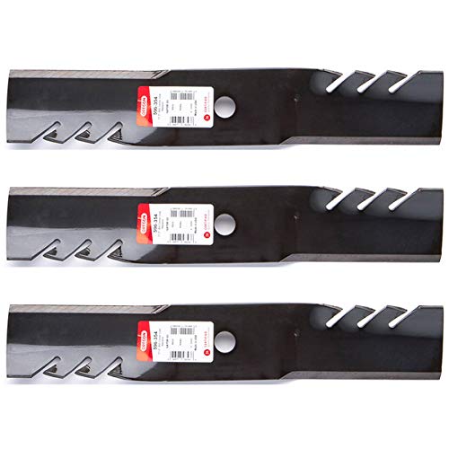 3PK Oregon 596-354 G5 Gator blade close-up for 48-inch John Deere cuts
