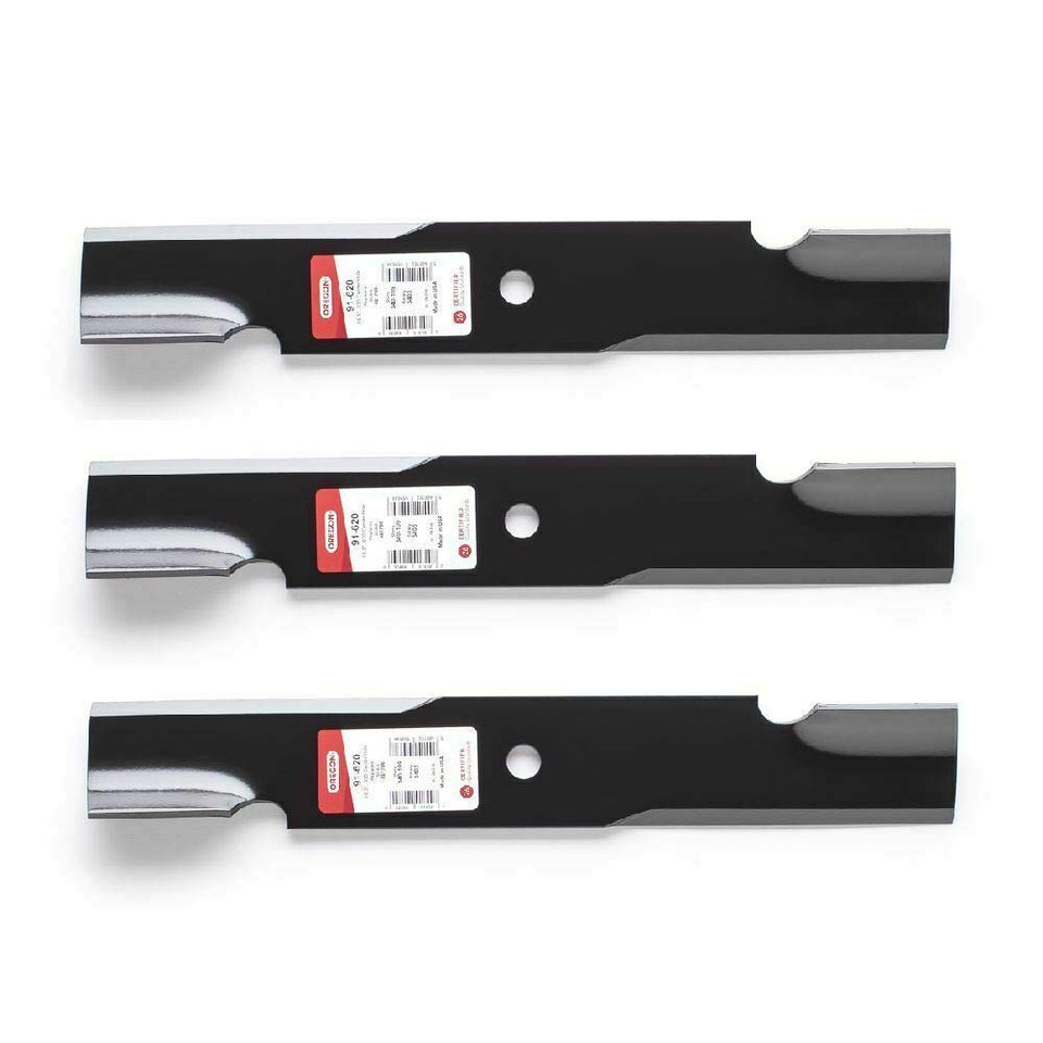 3PK Oregon 91-620 blade side view for precise mowing and durability