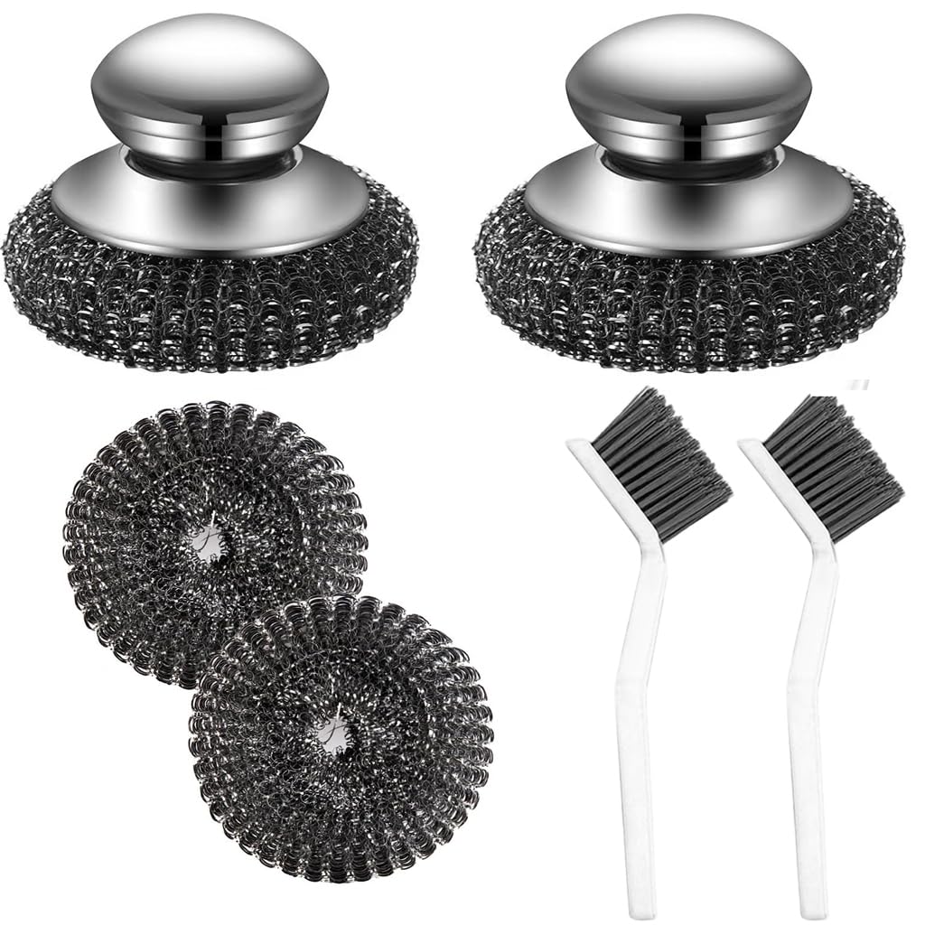 3SAIT steel wool scrubber with a handle for easy pot cleaning
