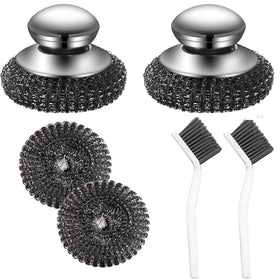3SAIT steel wool scrubber with a handle for easy pot cleaning