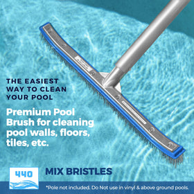 Large 18-inch pool brush covers floor for efficient cleaning
