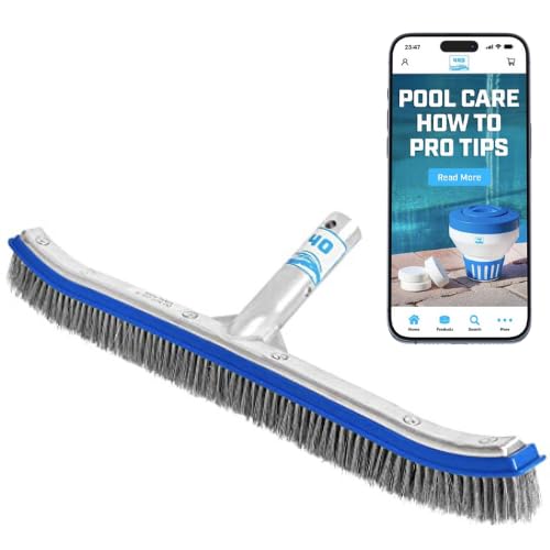 440 heavy-duty pool brush with 18-inch brush head and stainless steel bristles cleans tiles efficiently
