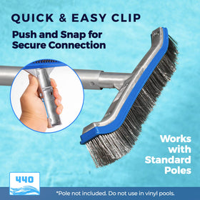 The aluminum back and sturdy frame of the 440 brush for durable pool cleaning