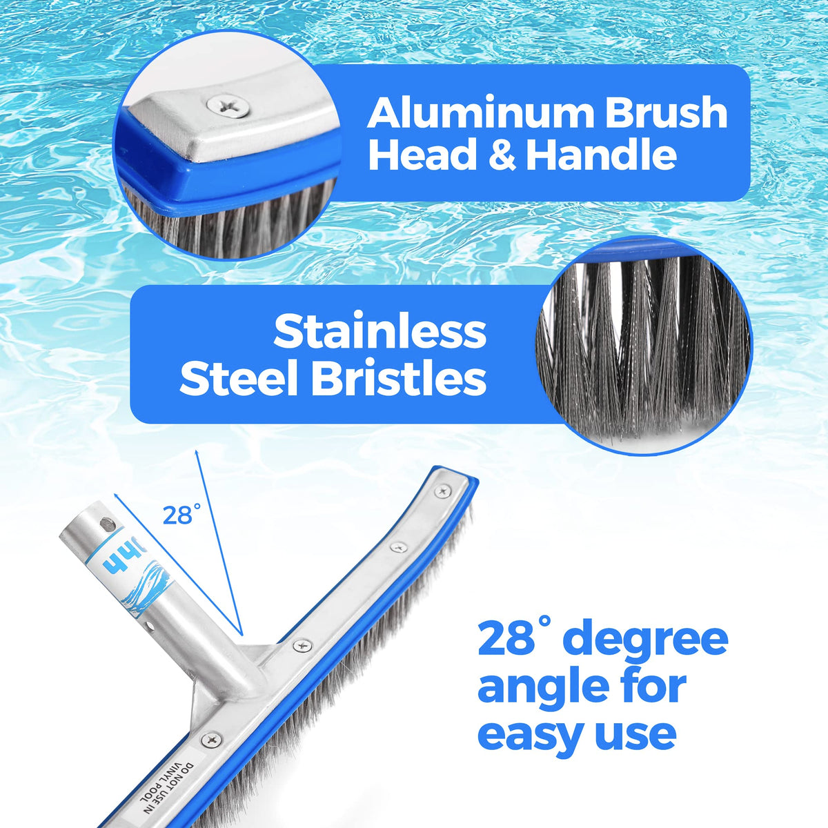 Durable aluminum back and plastic frame support long-lasting scrubbing on concrete surfaces