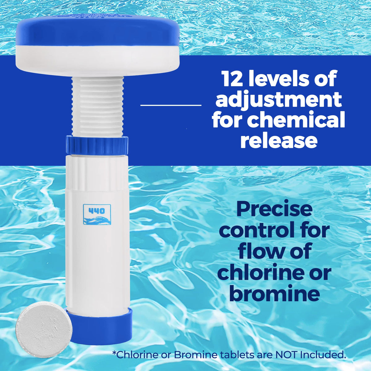 440 Mini Premium Floater ready for 1-inch tablets, easy fill and dosing