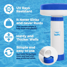 440 Mini Premium Floater shown in hot tub setup for consistent chemical release