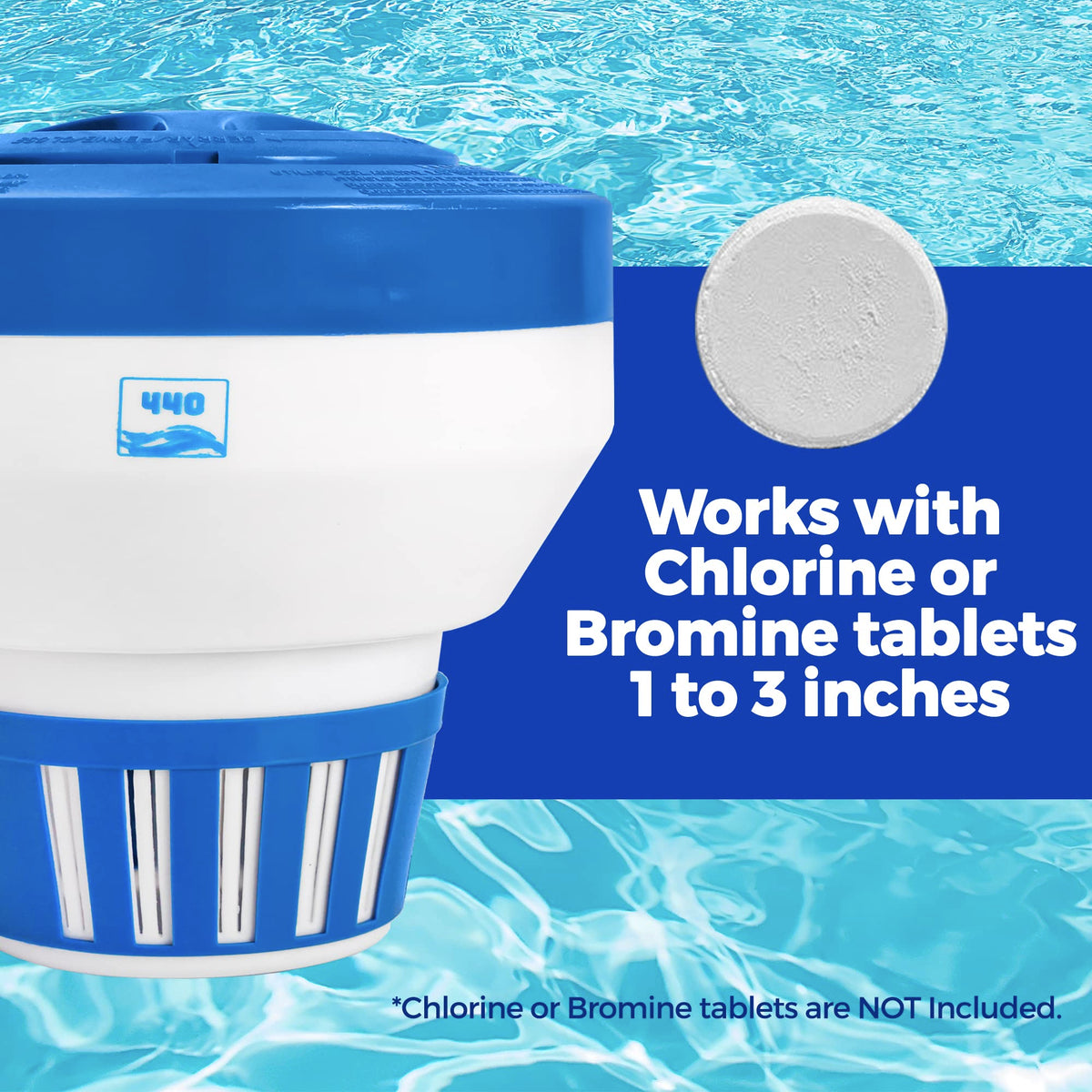 440 pool chlorine floater dispenser floating on water provides continuous sanitizing action.