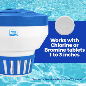 440 pool chlorine floater dispenser floating on water provides continuous sanitizing action.