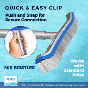 Brushing on concrete and plaster pool surfaces with robust bristles