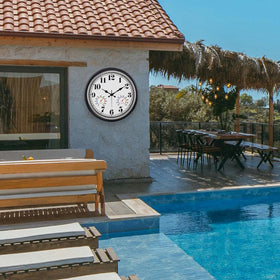 45MinST clock shows hygrometer for monitoring humidity in home and patio.
