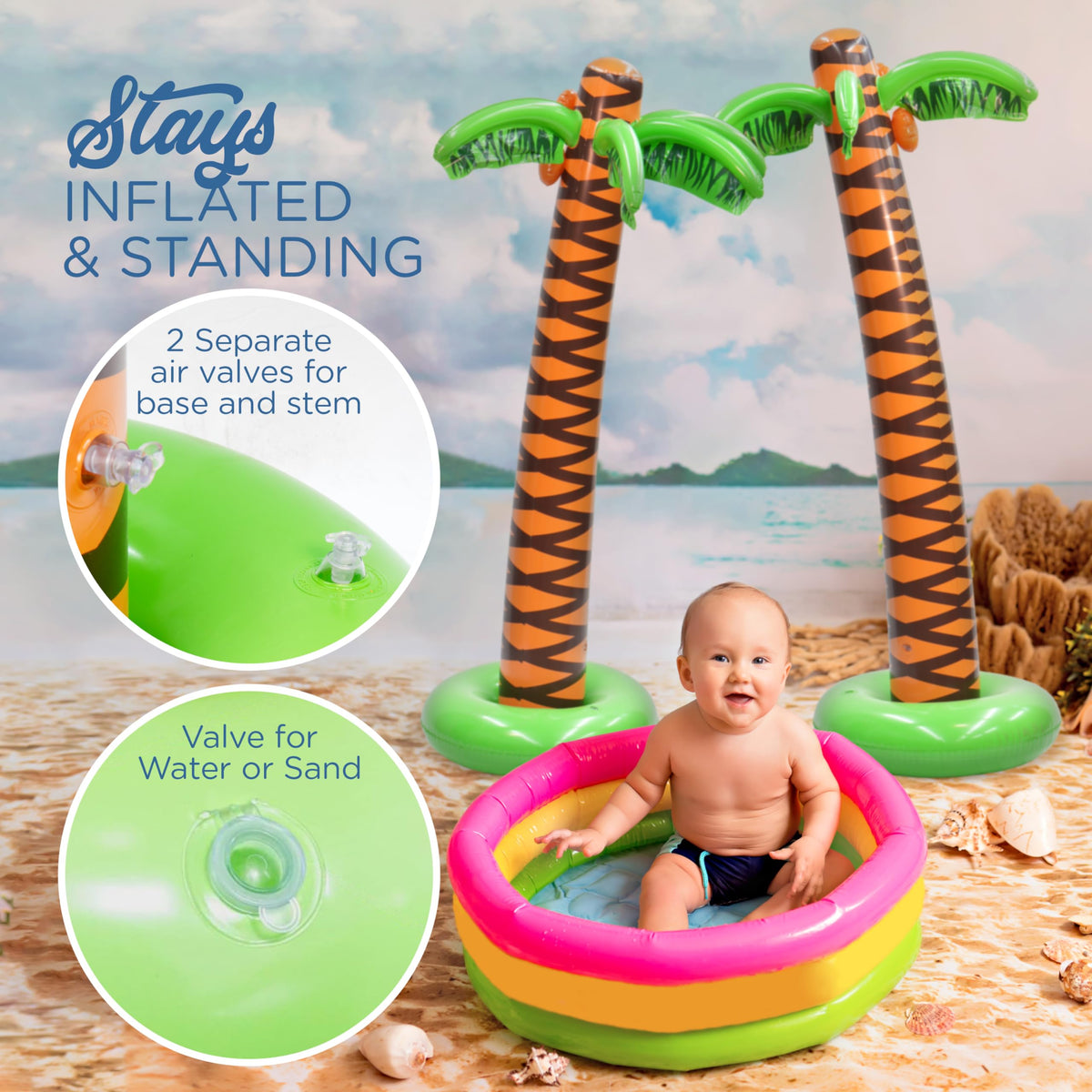 4E's Novelty palm tree is quick to inflate and deflate for easy setup