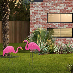 Decorative flamingos for outdoor display that are easy to position