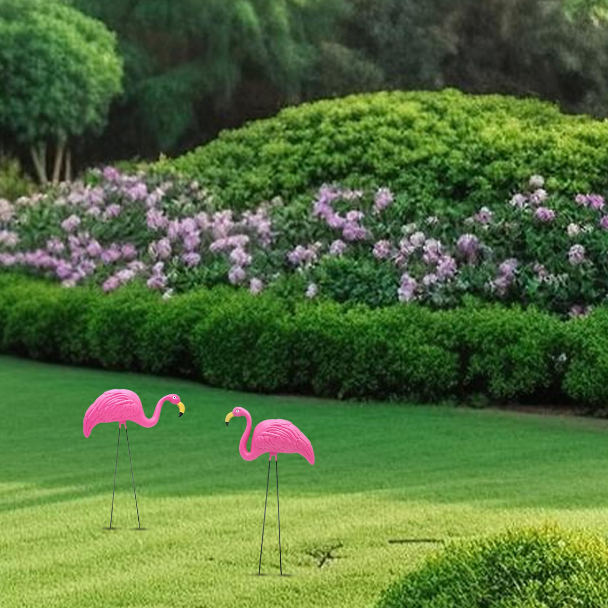 Whimsical plastic flamingos for yard decor with low maintenance