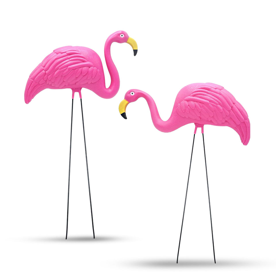 4E's Novelty pink flamingos yard decor set of two stands 24 inches tall