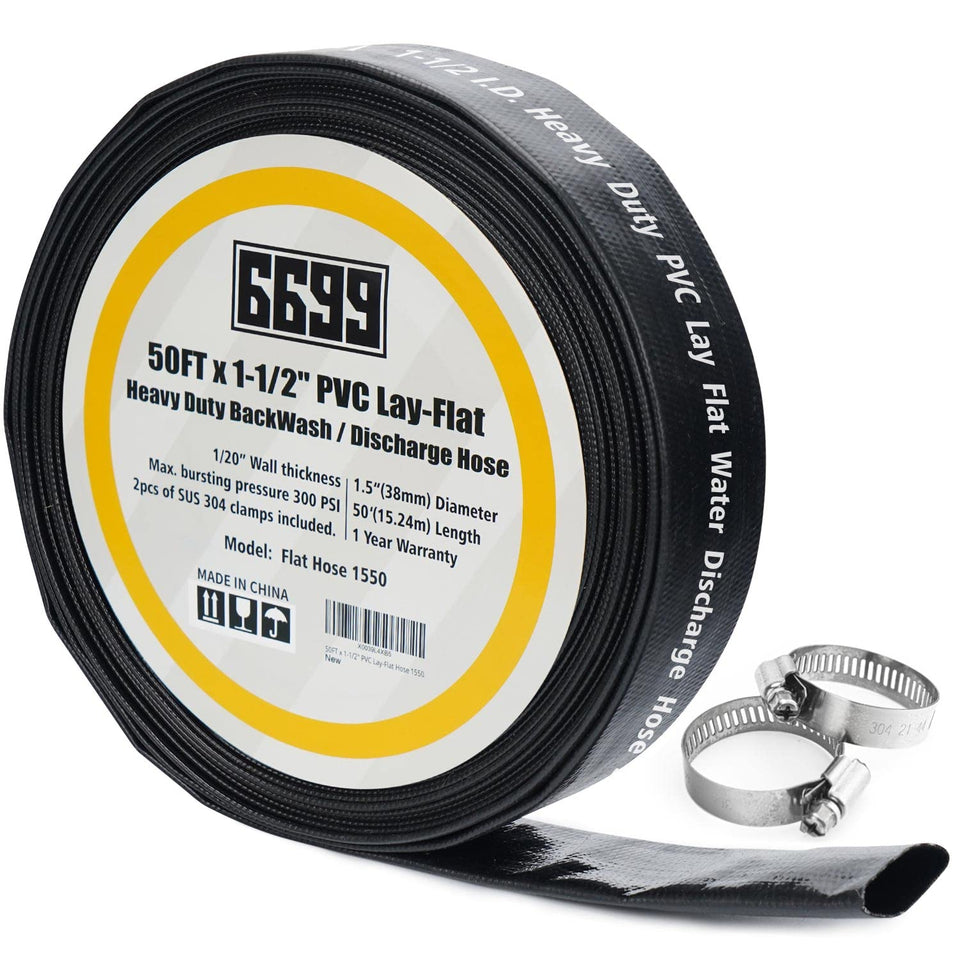 6699 discharge hose 50ft coil, ideal for pool drainage and backwash.