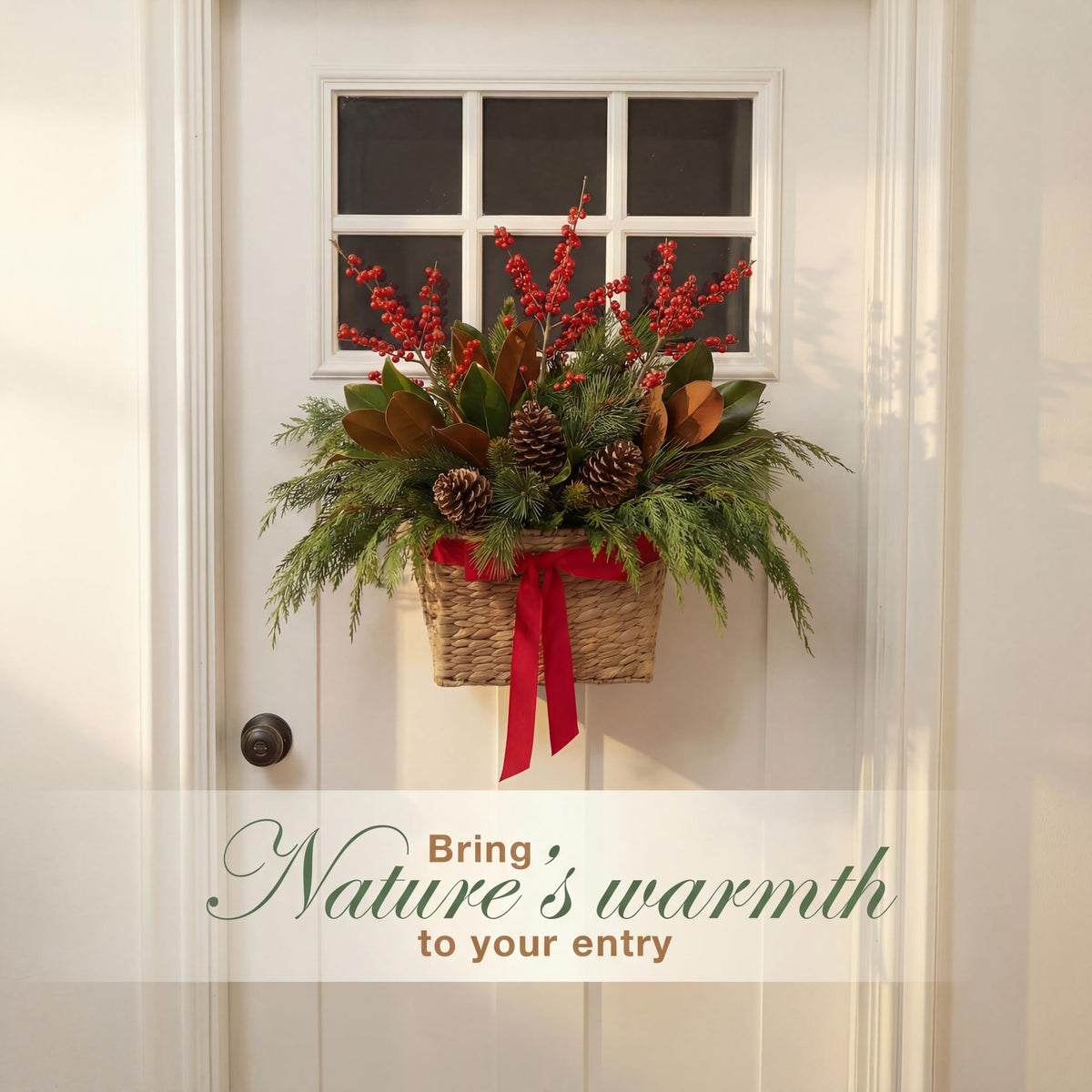 84ECO front door flower basket displays fresh or faux blooms.
