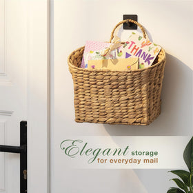 84ECO mail catcher wicker basket in hyacinth natural keeps notes tidy.