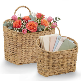 84ECO set of two wicker hanging baskets ideal for door entry organization.