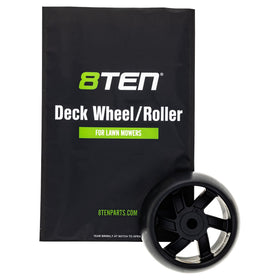 8TEN deck wheel kit beside Husqvarna Z254 showing quick installation and enhanced stability.