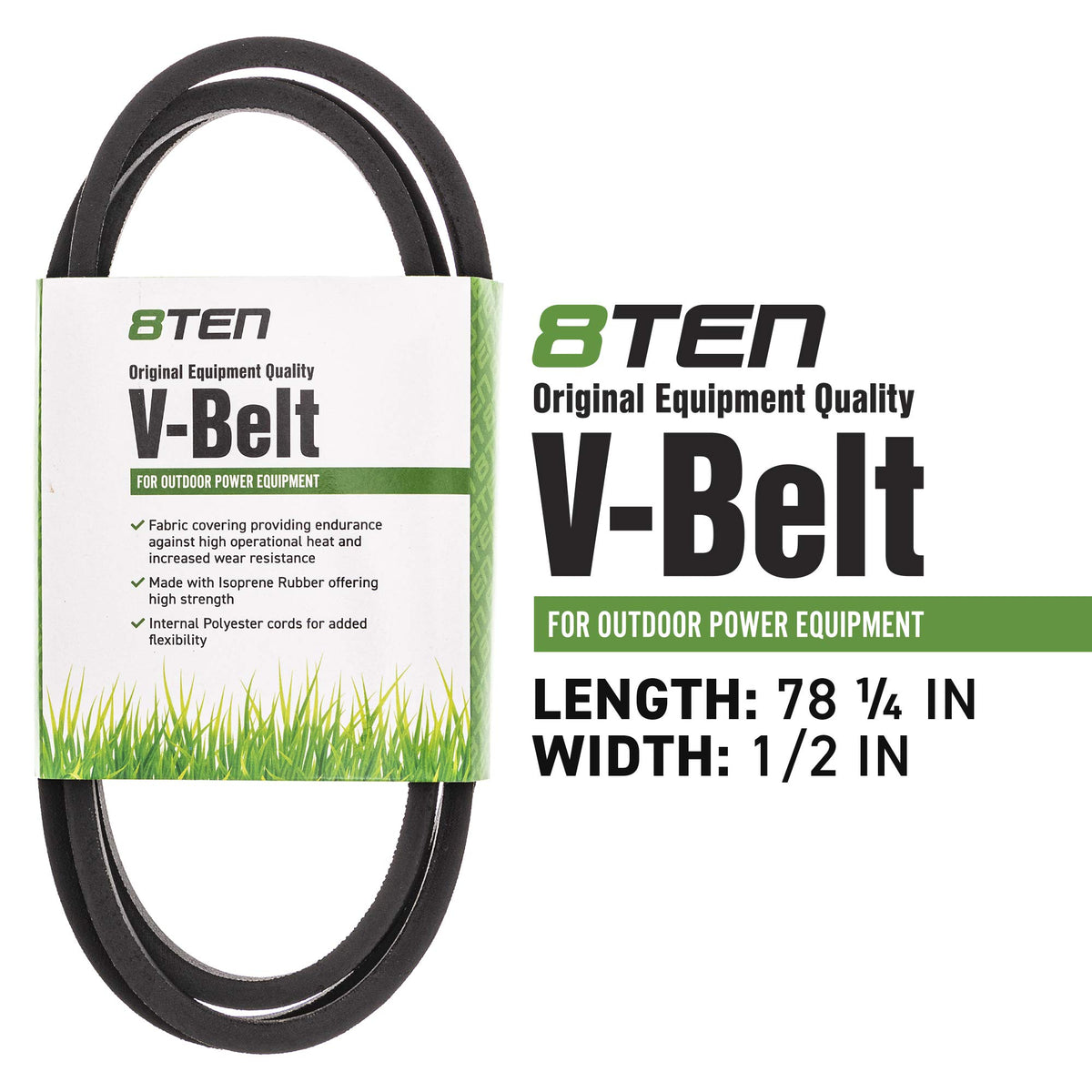 8TEN drive belt packaging label lists OEM numbers and model fit