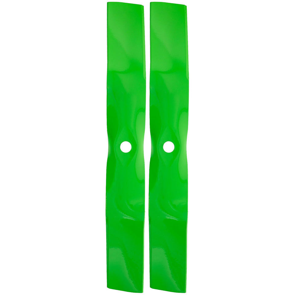 8TEN LawnRAZOR blade close-up highlighting UC22008 compatibility for John Deere 42-inch decks.
