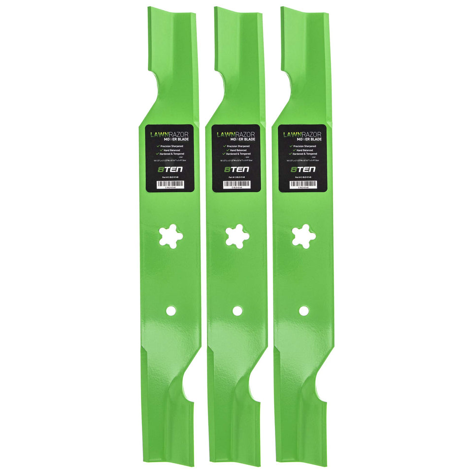 8TEN LawnRAZOR blade set for 54-inch decks with notched high-lift design.