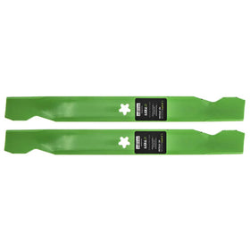Closeup of blade teeth highlights high-lift notches for improved grass lift and bagging.