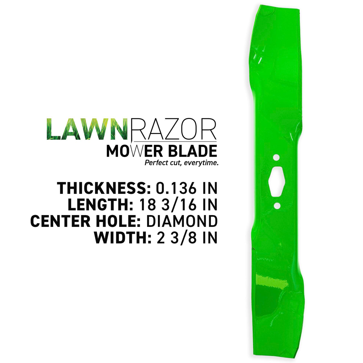 8TEN LawnRAZOR diamond hole pattern enhances debris flow during mowing