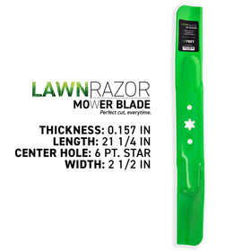 8TEN LawnRAZOR mower blade closeup shows sharp edge and robust construction