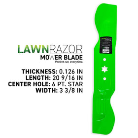 8TEN LawnRAZOR notched high-lift blade close-up showing precise lift capability
