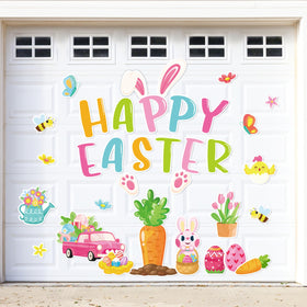 90shine Easter magnets on a garage door showing HAPPY EASTER for festive curb appeal